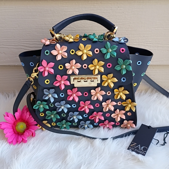 Zac Posen Handbags - Zac Posen Blue Rainbow Floral Parisian Nights Eartha Top Handle Convertible Bag